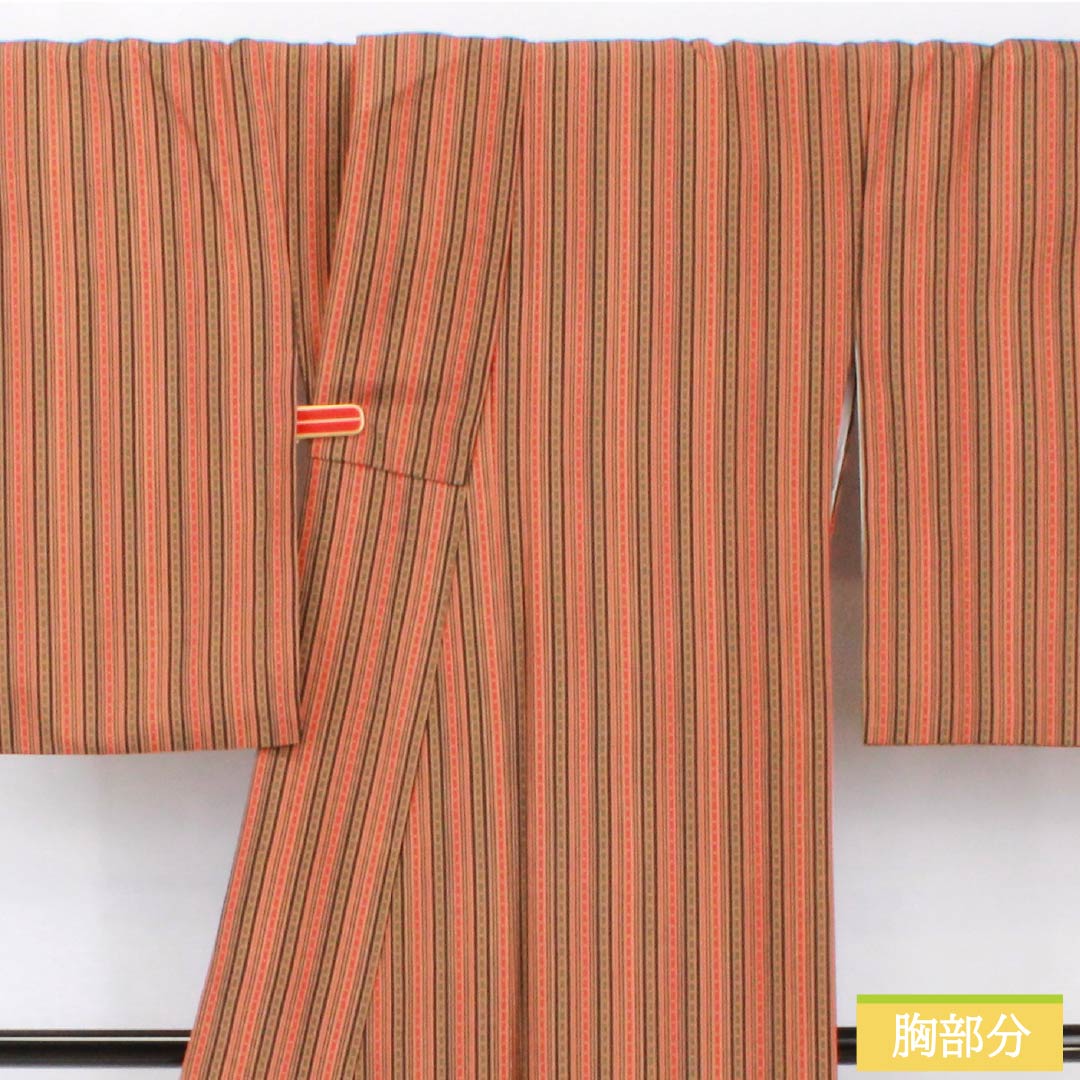 Small pattern, polyester, length 162.5cm, sleeve length 65.5cm, lined, striped, washable kimono, S rank, beige, 1115005502425