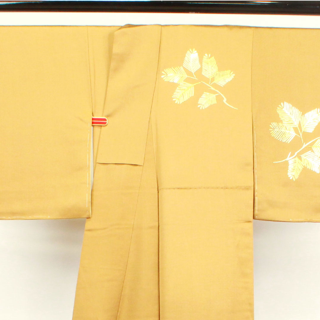 訪問着 袷 身丈158.5cm 裄丈65cm 沈香茶色 金彩加工 松葉 正絹 Sランク 黄系 1112002562323