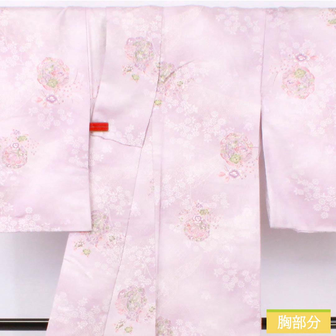 Small pattern, polyester, length 158.5cm, sleeve length 64cm, lined, white wisteria color, washable kimono, small flowers, mirror, basting thread included, A rank, purple, 1115005173320