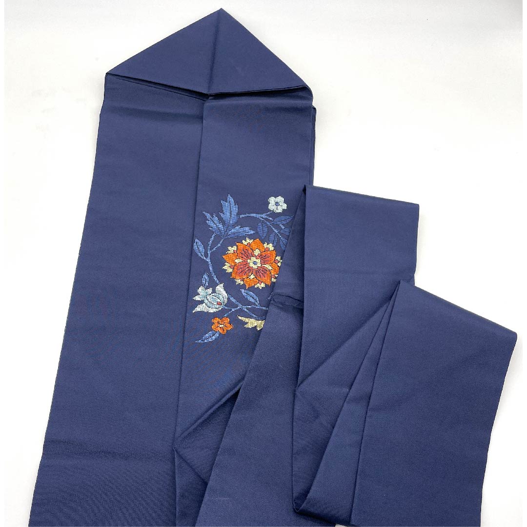 Nagoya obi, navy blue, Chinese flower pattern, obi length 356cm, pure silk, A rank, point pattern, casual, navy blue, 1124003033318, Nagoya style