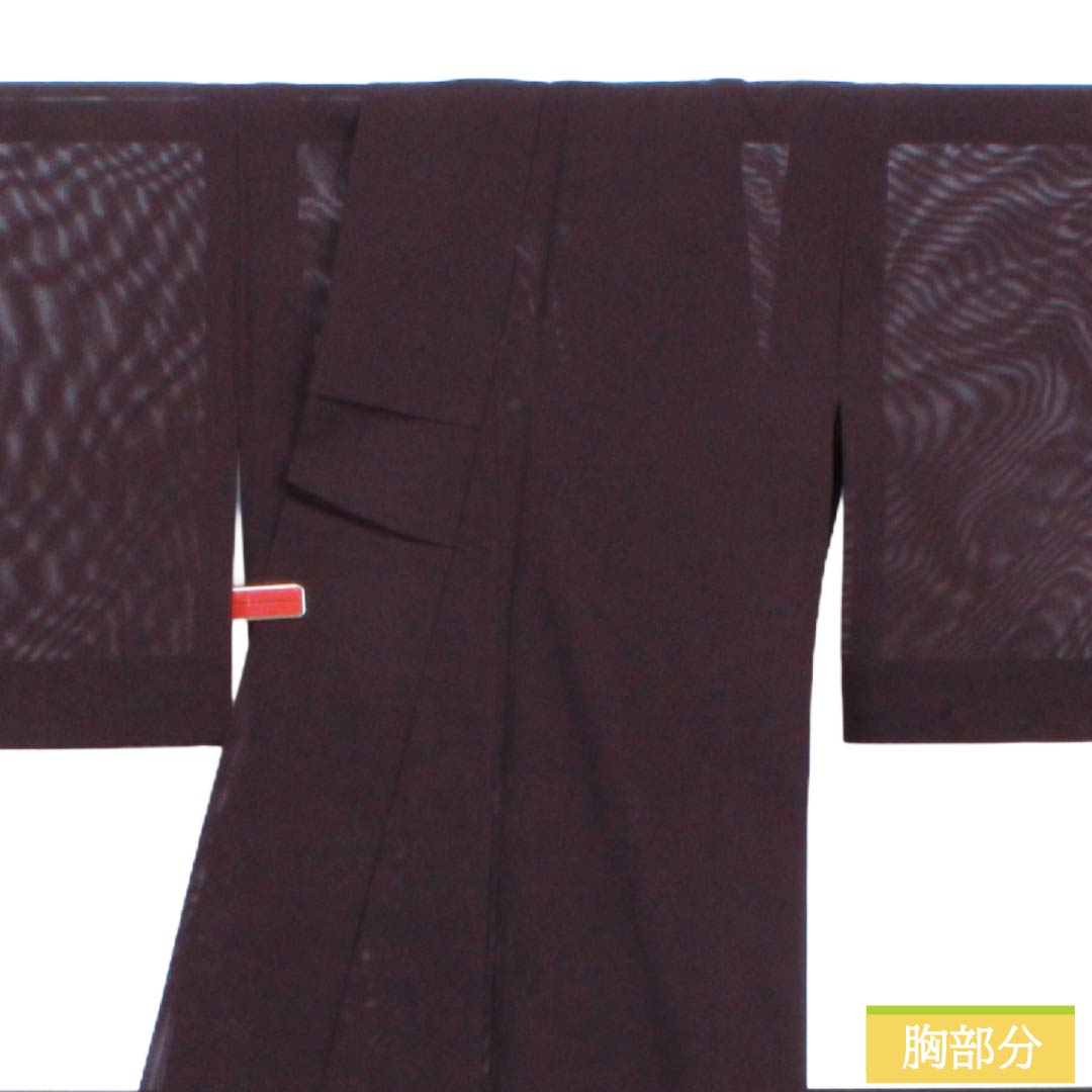 夏物 正絹 色無地 Aランク 身丈160.5cm 裄丈62.5cm 紫烏色（しうしょく） 木の葉 絽 紫系 1132004753420