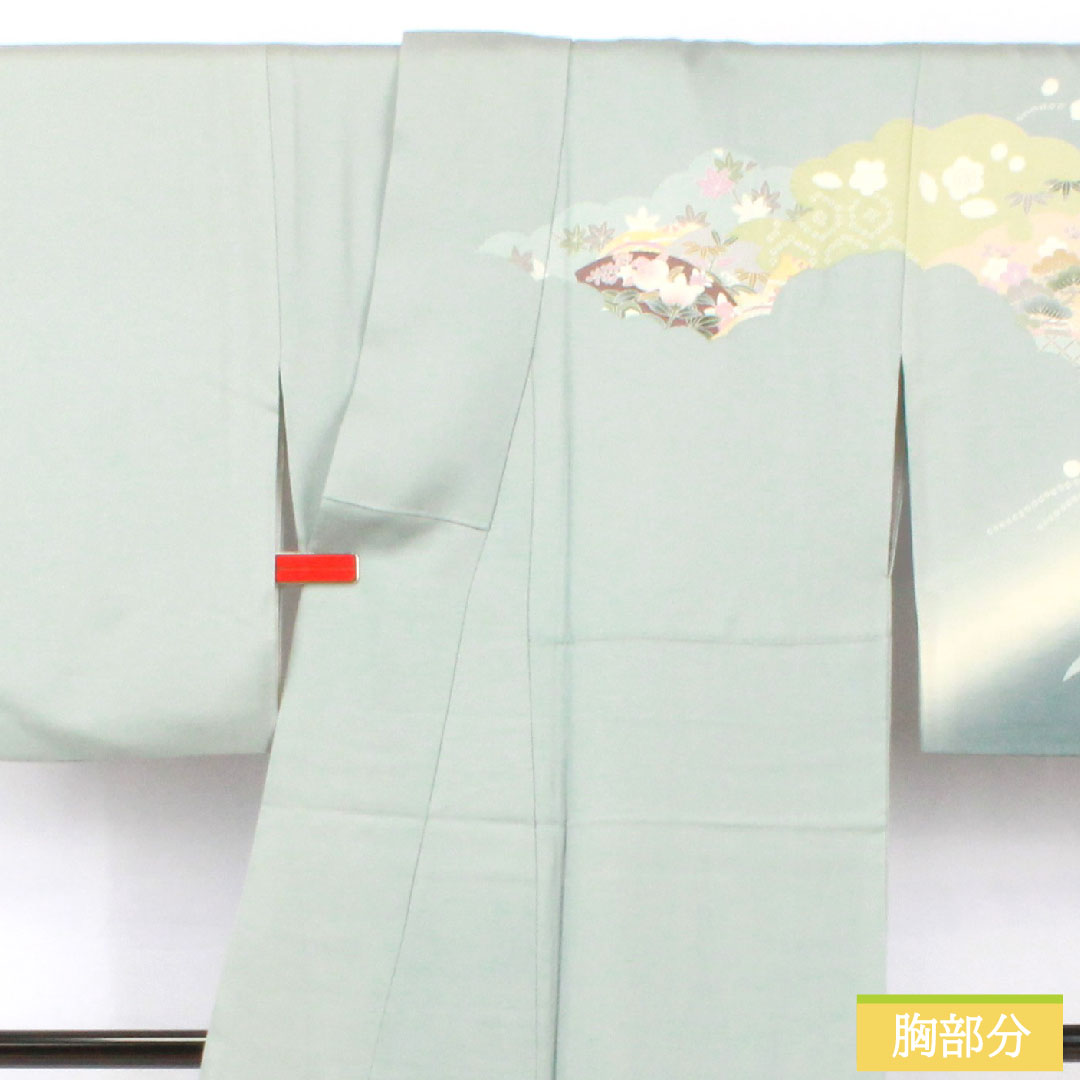 訪問着 正絹 袷 身丈161cm 裄丈66.5cm 青白磁色（せいはくじいろ） 京友禅 吉祥文様 Sランク 水色系 1112005792424