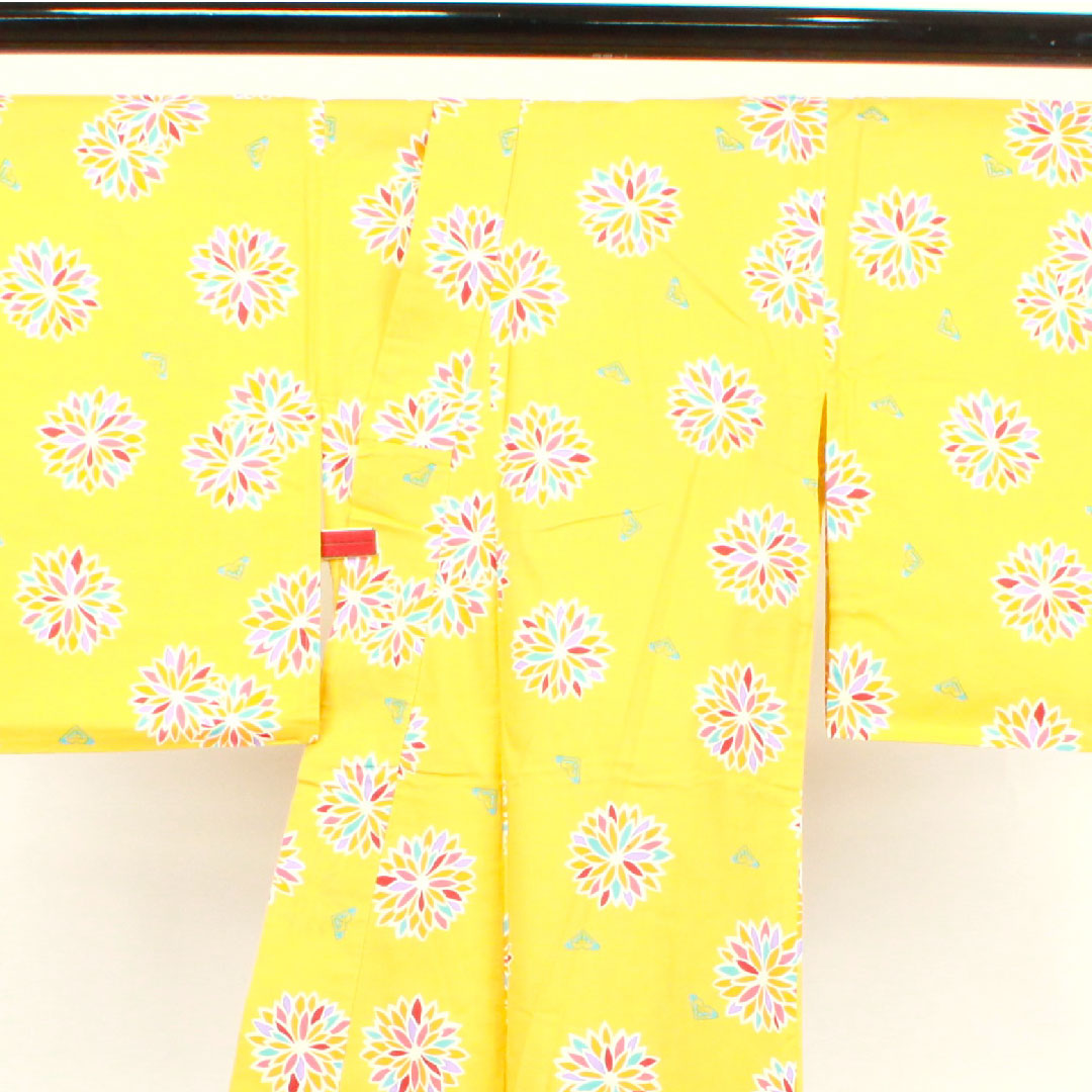 Yukata, Shishigoto color, abstract pattern, cotton, S rank, single layer, length 160.5cm, sleeve length 64cm, yellow, 1118001232423