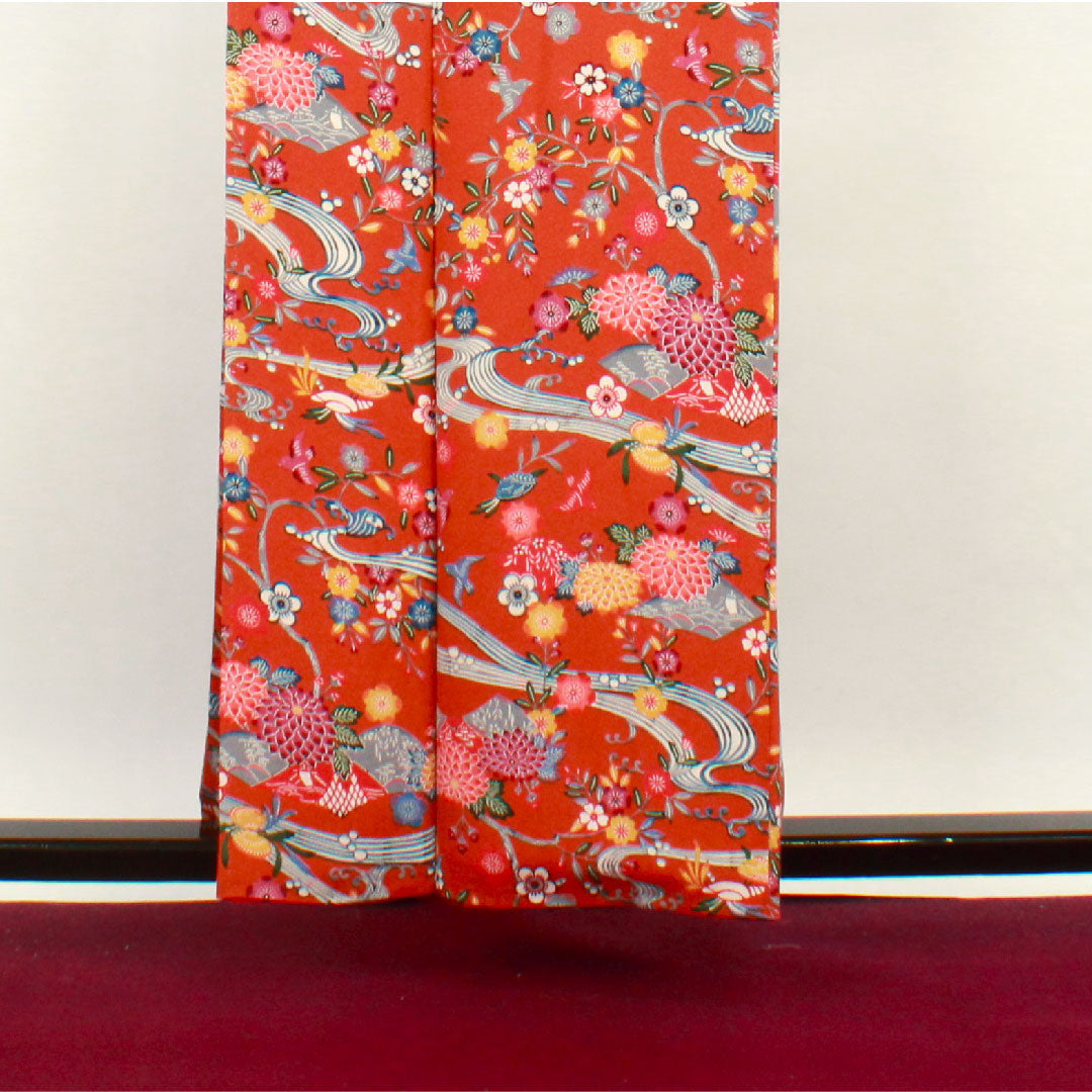 小紋 身丈157.5cm 裄丈64.5cm 袷 赭色 京紅型 草花模様  正絹 Sランク 茶系 1115002462314