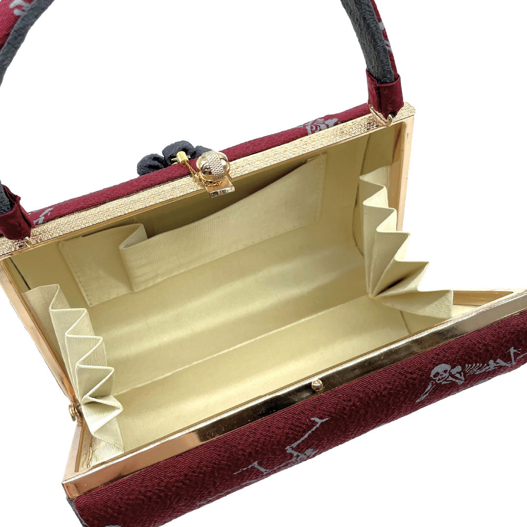 Japanese Kimono Bag, Casual, NEW Rank, Reddish Purple, Skeleton Skull, Handmade by Artist, Reddish Tone, 113900139112