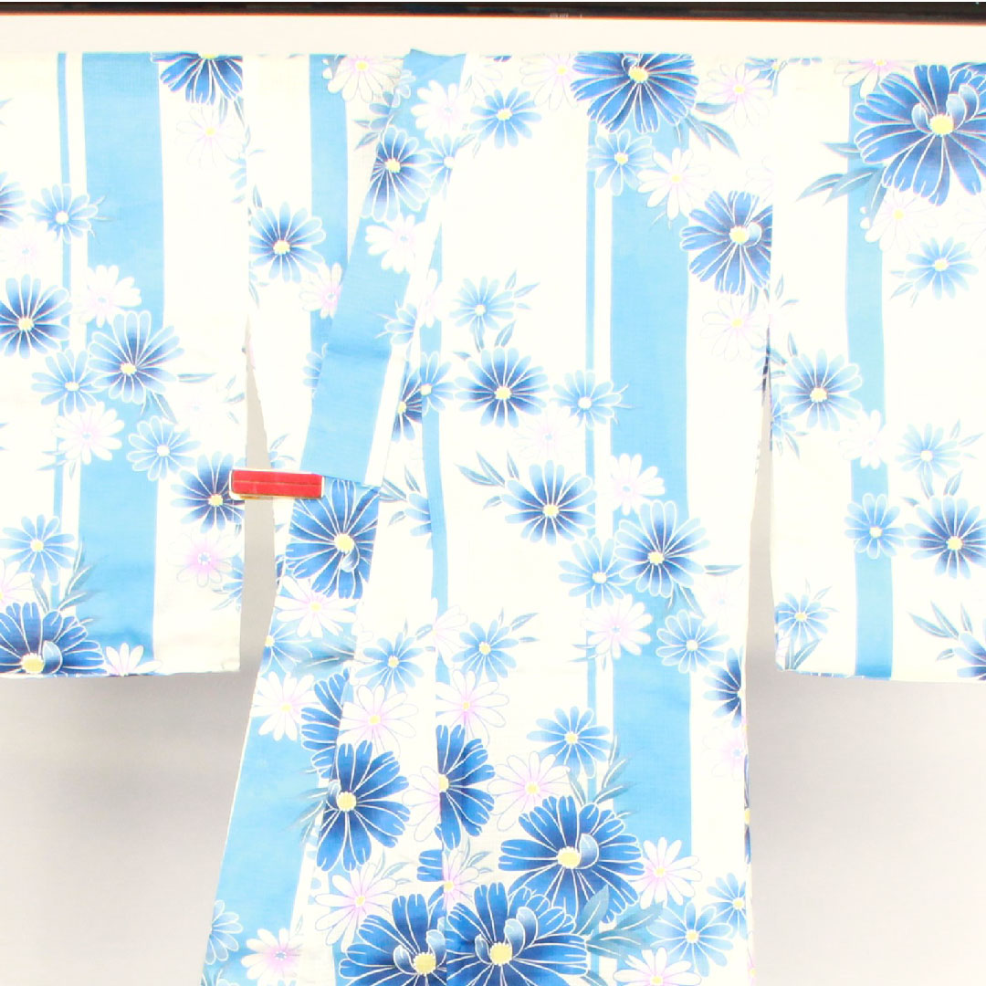 浴衣 草花模様 木綿 Sランク 単衣 身丈161cm 裄丈65.5cm 白系 1118001482411
