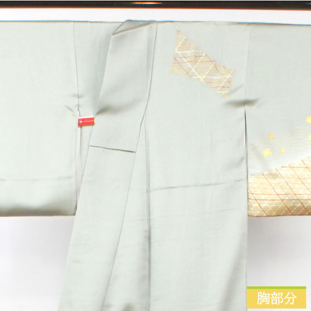 Homongi, pure silk, lined, length 154cm, sleeve length 65cm, Kyoto Yuzen, embroidery, A rank, green, 1112004123219