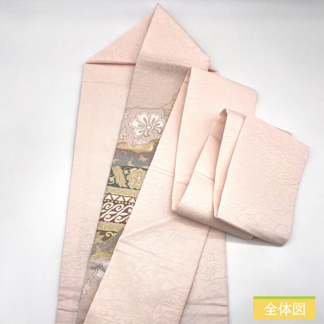 名古屋帯 ポリエステル Sランク 薄桜色（うすさくらいろ） 古典柄 唐花 帯丈370cm ポイント柄 セミフォーマル ピンク系 1124010802313 名古屋仕立て