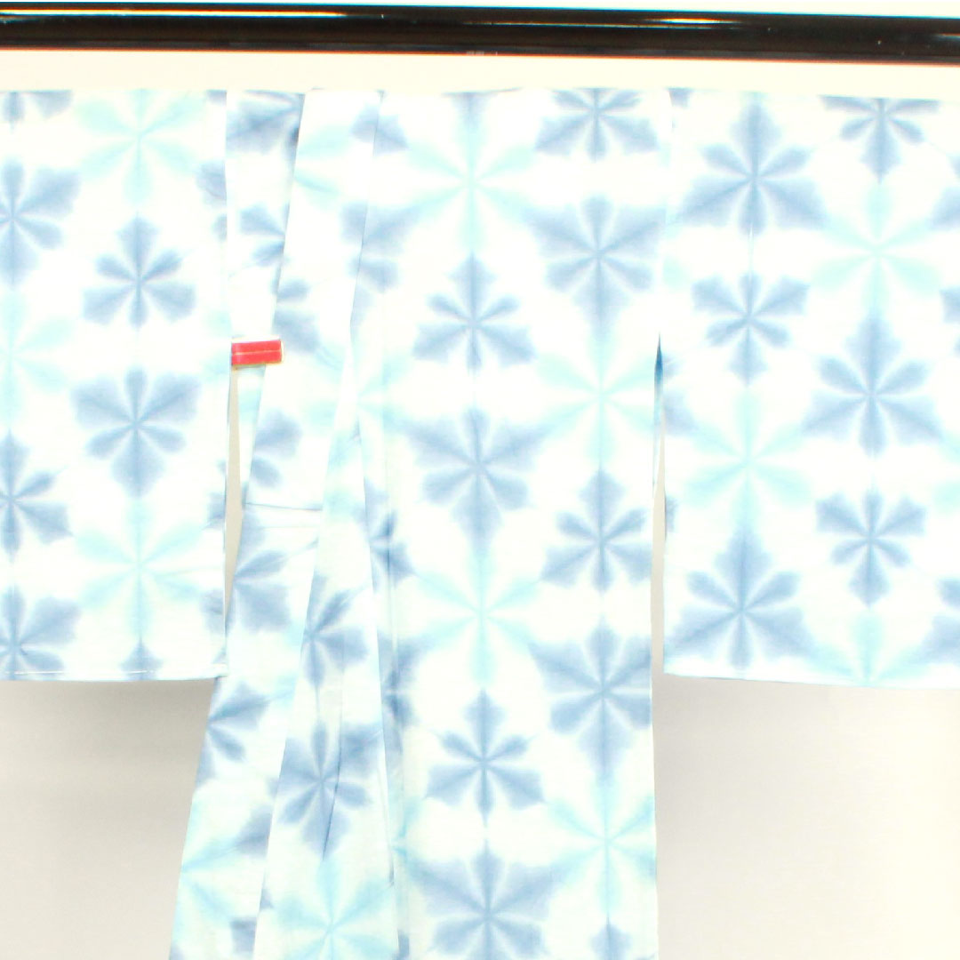 (New, unused item) Yukata, Yukihana Shibori, with basting thread, unused item, abstract pattern, board-tied shibori, cotton, new rank, single layer, length 162cm, sleeve length 65cm, blue, 1118003921417