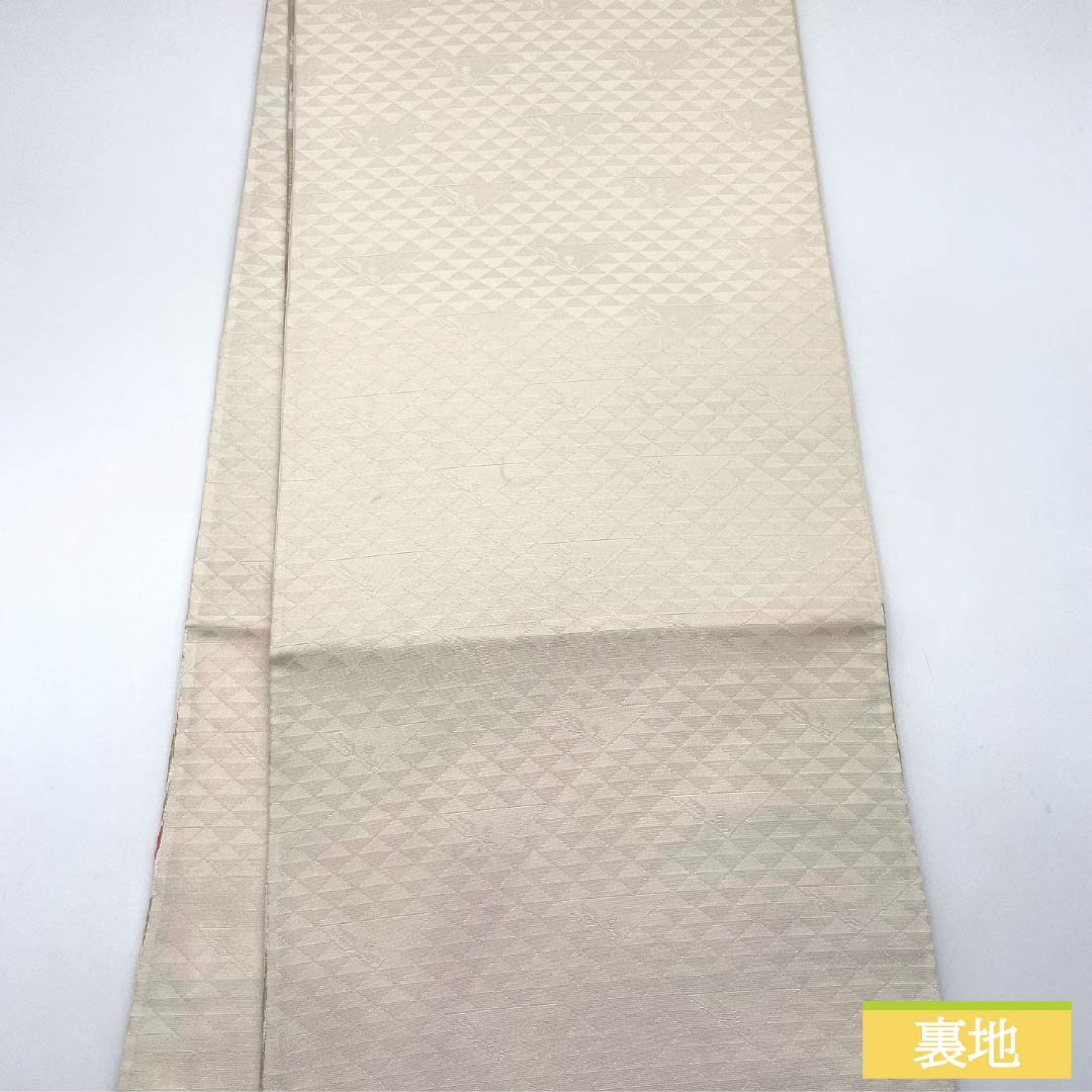 Pure silk fukuro obi for furisode, peacock and flower pattern, obi length 442cm, S rank, six-way, formal, silver, 1123013972322