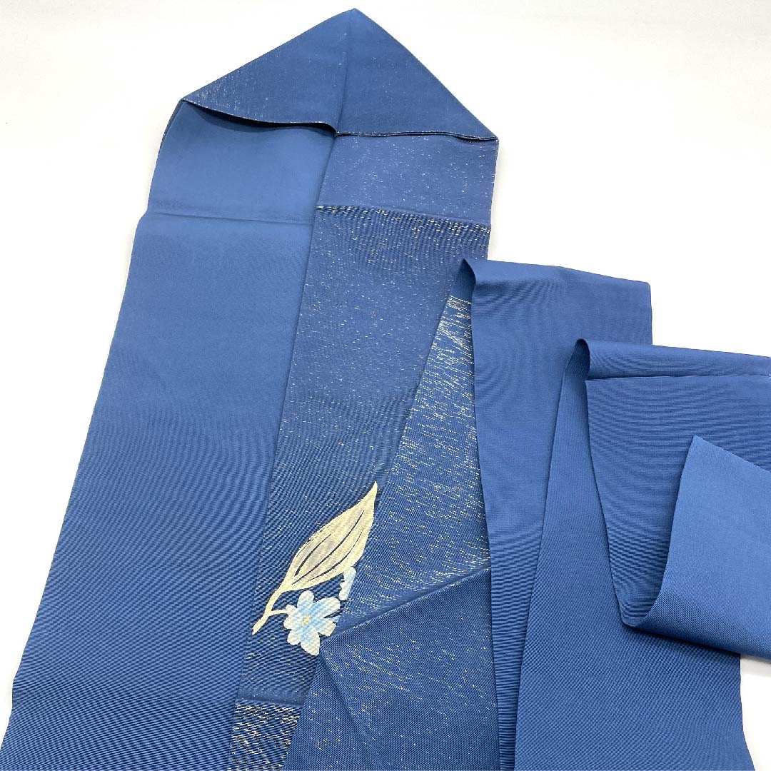 Nagoya obi, navy blue, floral pattern, embroidery, obi length 387.5cm, pure silk, A rank, point pattern, semi-formal, blue, 1124003203317, Nagoya style