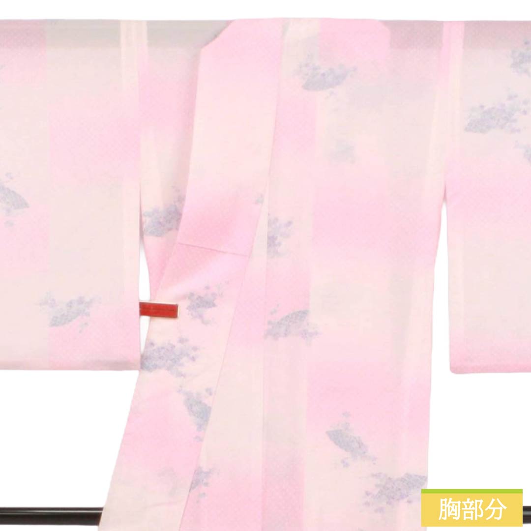 Summer Polyester Kimono, Komon, S Rank, Length 162.5cm, Sleeve to Shoulder 64.5cm, Asabeni-iro (pale red), Ichimatsu Check and Classic Patterns, Washable Kimono, Ro (gauze-weave), Pink Tones, 1132003272413