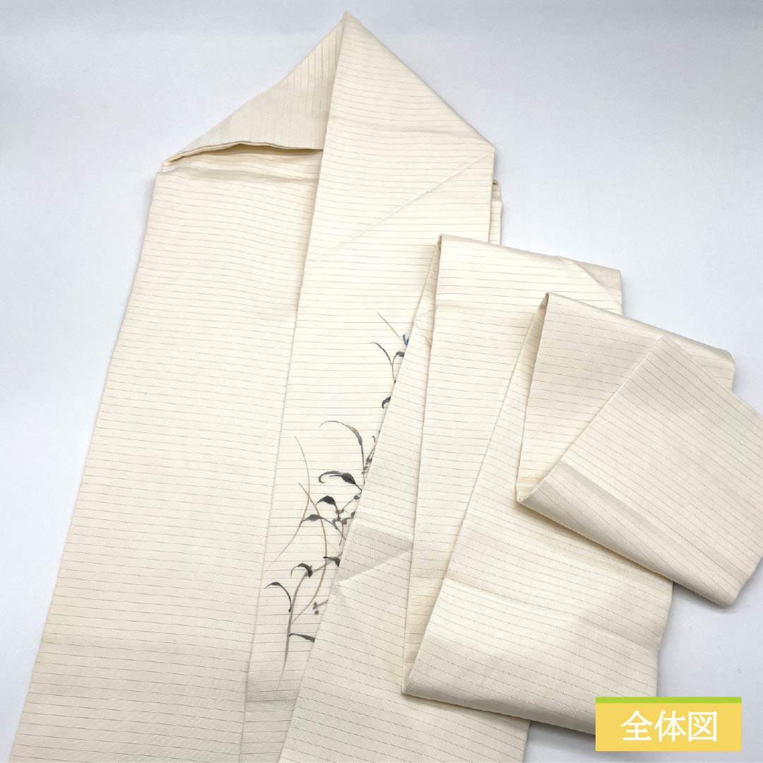 Nagoya Obi, Off-White (Kinari-iro), Summer Obi, Dyed Obi with Floral Pattern, 365cm Long, Pure Silk, Grade B, Pointed Pattern, Casual, Cream-Colored, Item Number: 1124008804315, Nagoya Style