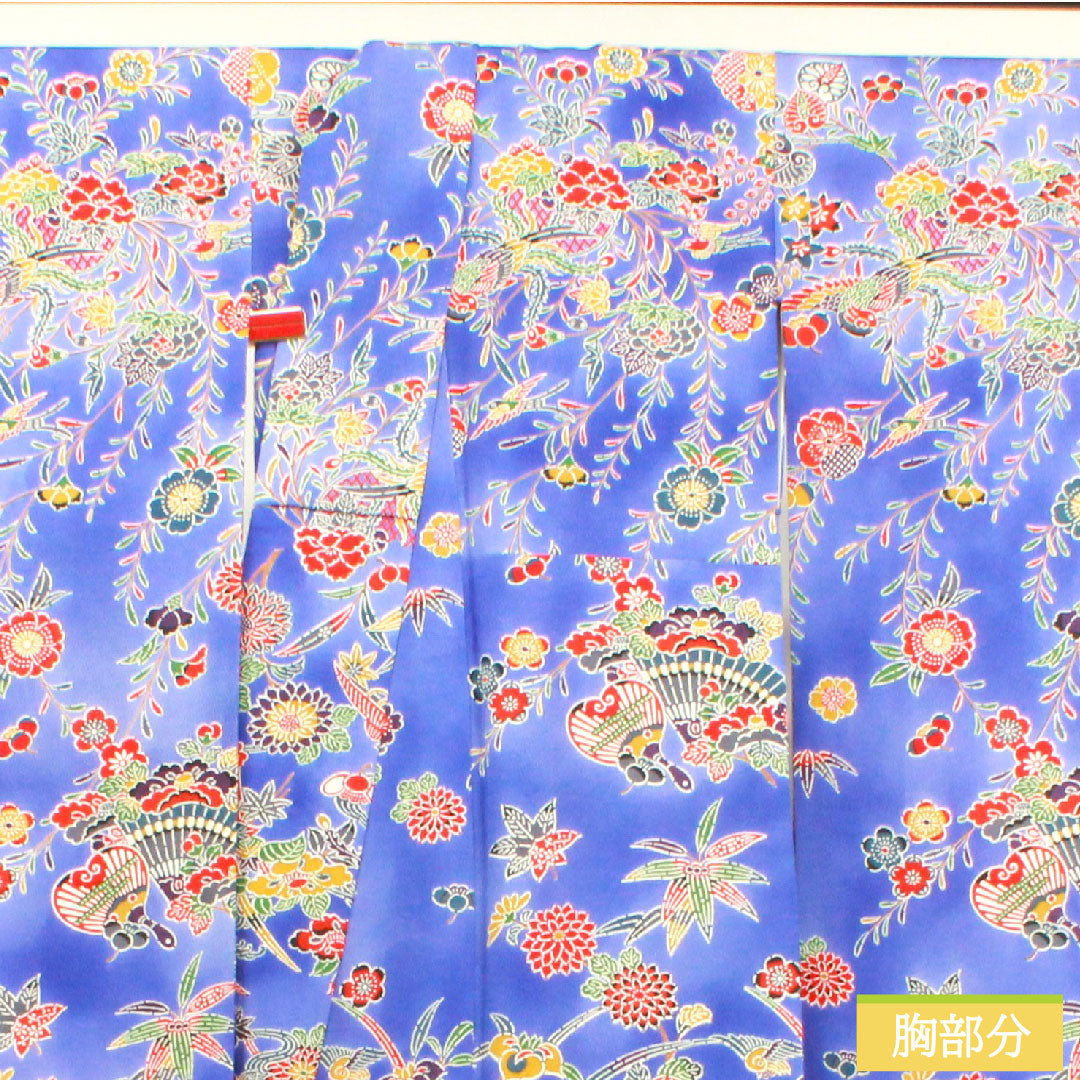 Furisode, pure silk, length 156cm, sleeve length 62.5cm, lined, Kyoto Bingata, auspicious pattern, A rank, navy blue, 1113001893318