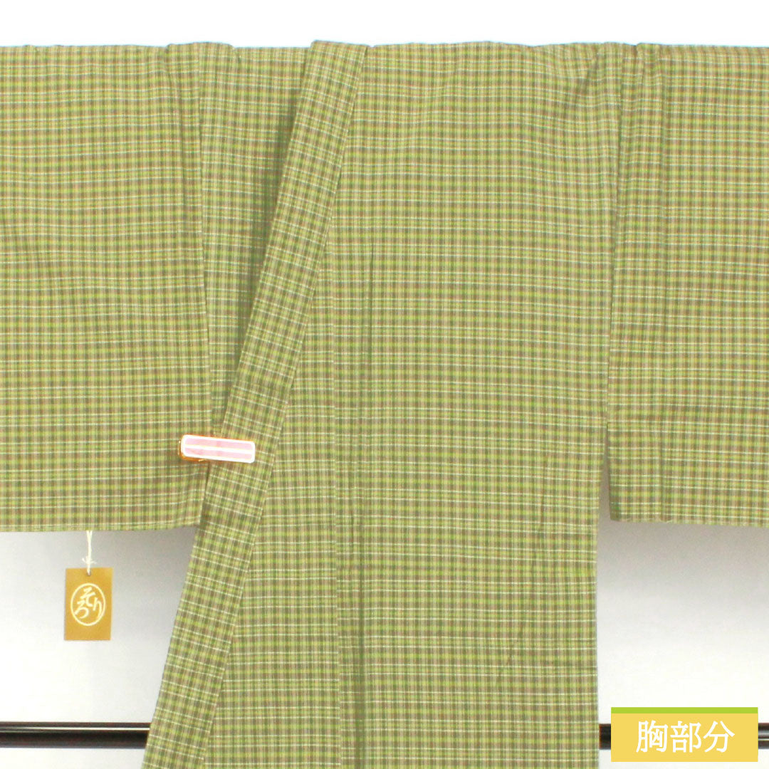 Men's cotton, S-rank, length 150cm, sleeve length 69cm, sorori kimono with basting thread, unused, single-layer, green, product number 1119001692519