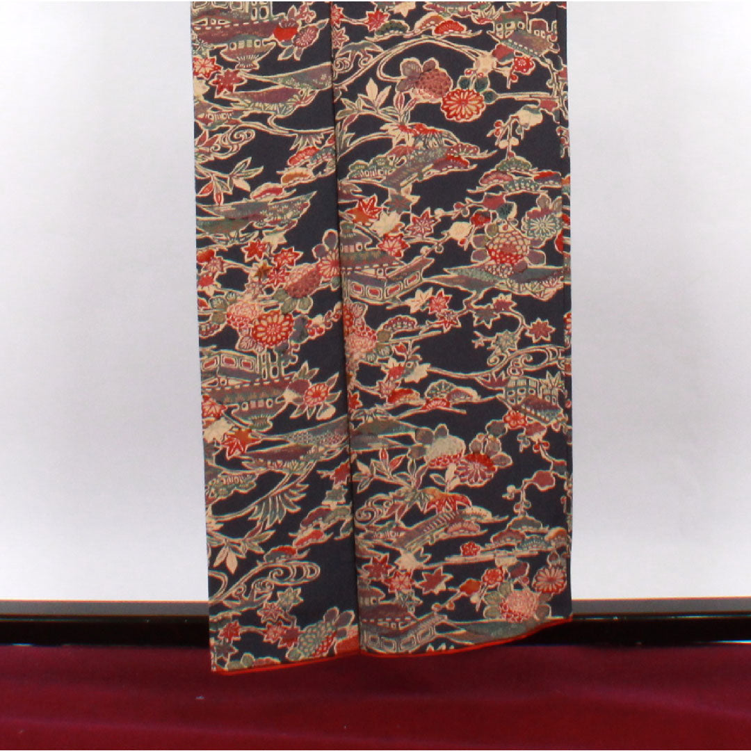 Small pattern, Length 154.5cm, Sleeve length 60.5cm, Lined, Blue-brown, Stencil dyeing, Floral pattern, Pure silk, A rank, Navy blue, 1115002293218