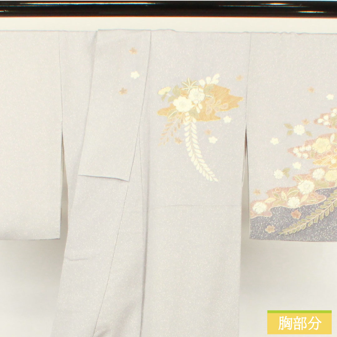 Homongi, pure silk, lined, length 156.5cm, sleeve length 63.5cm, snow color, Tsujigahana, artist's work, A rank, gray, 1112004893322