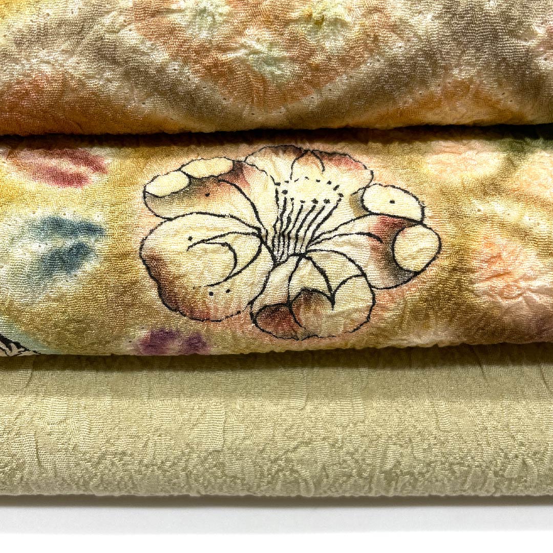 Nagoya obi, steamed chestnut color, Tsujigahana, obi length 340cm, pure silk, A rank, point pattern, semi-formal, yellow, 1124003533323, open style