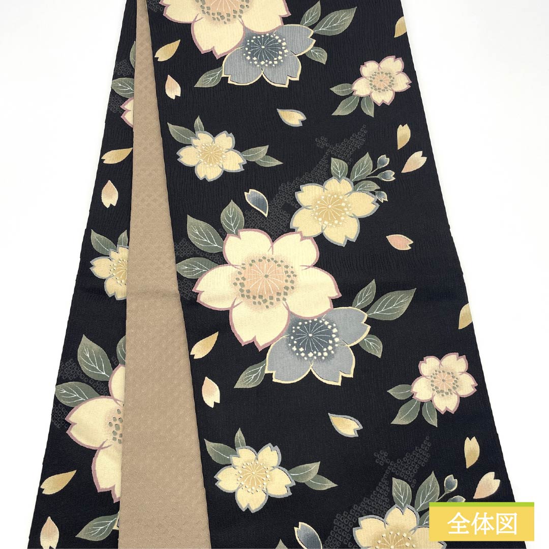 （京袋帯）名古屋帯 ポリエステル Sランク 京袋帯 染め帯 桜  帯丈396cm 全通 カジュアル 黒系 1124010932410 開き仕立て