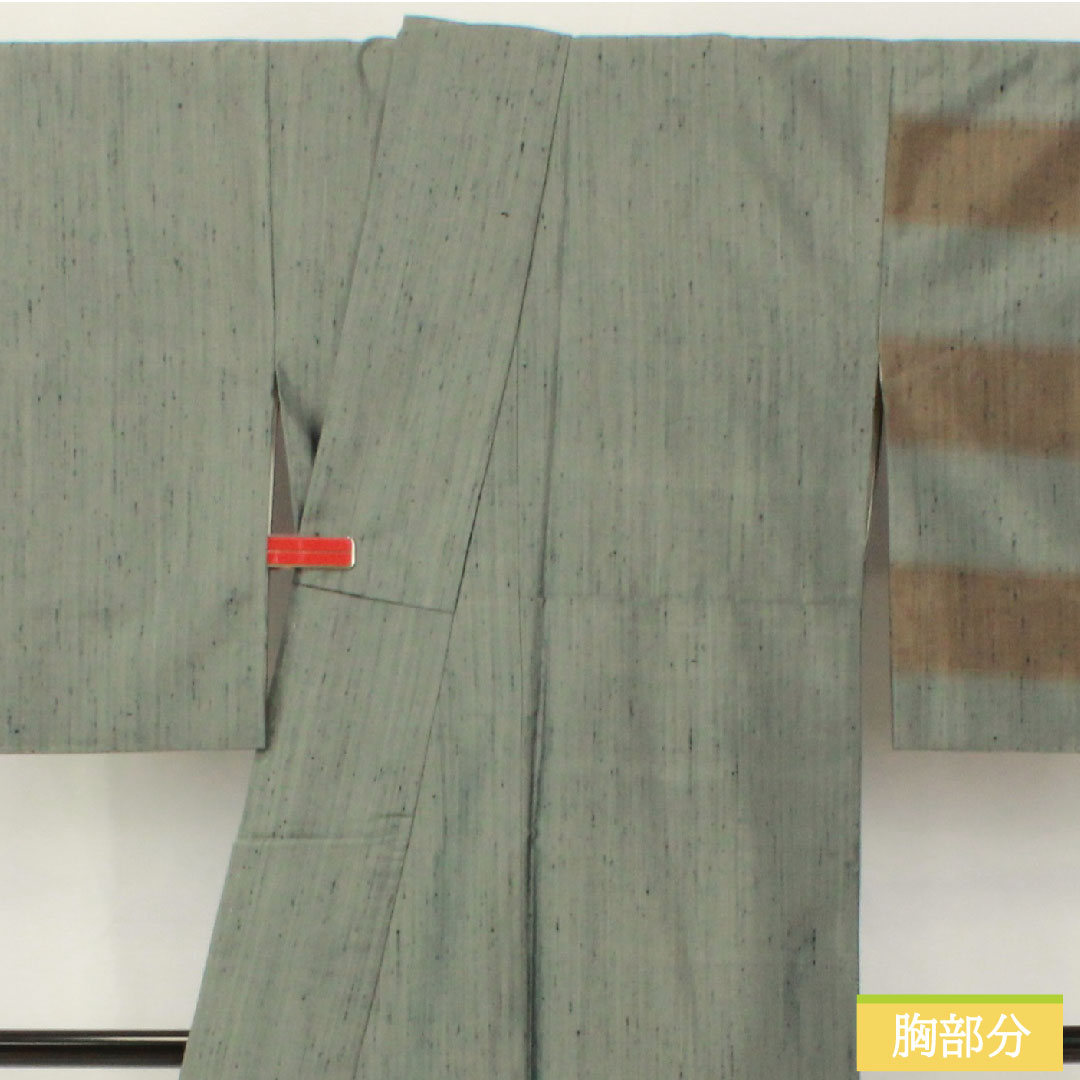 Homongi, pure silk, lined, length 163.5cm, sleeve length 63.5cm, Fukagawa gray, pongee fabric, abstract pattern, S rank, green, 1112005872419
