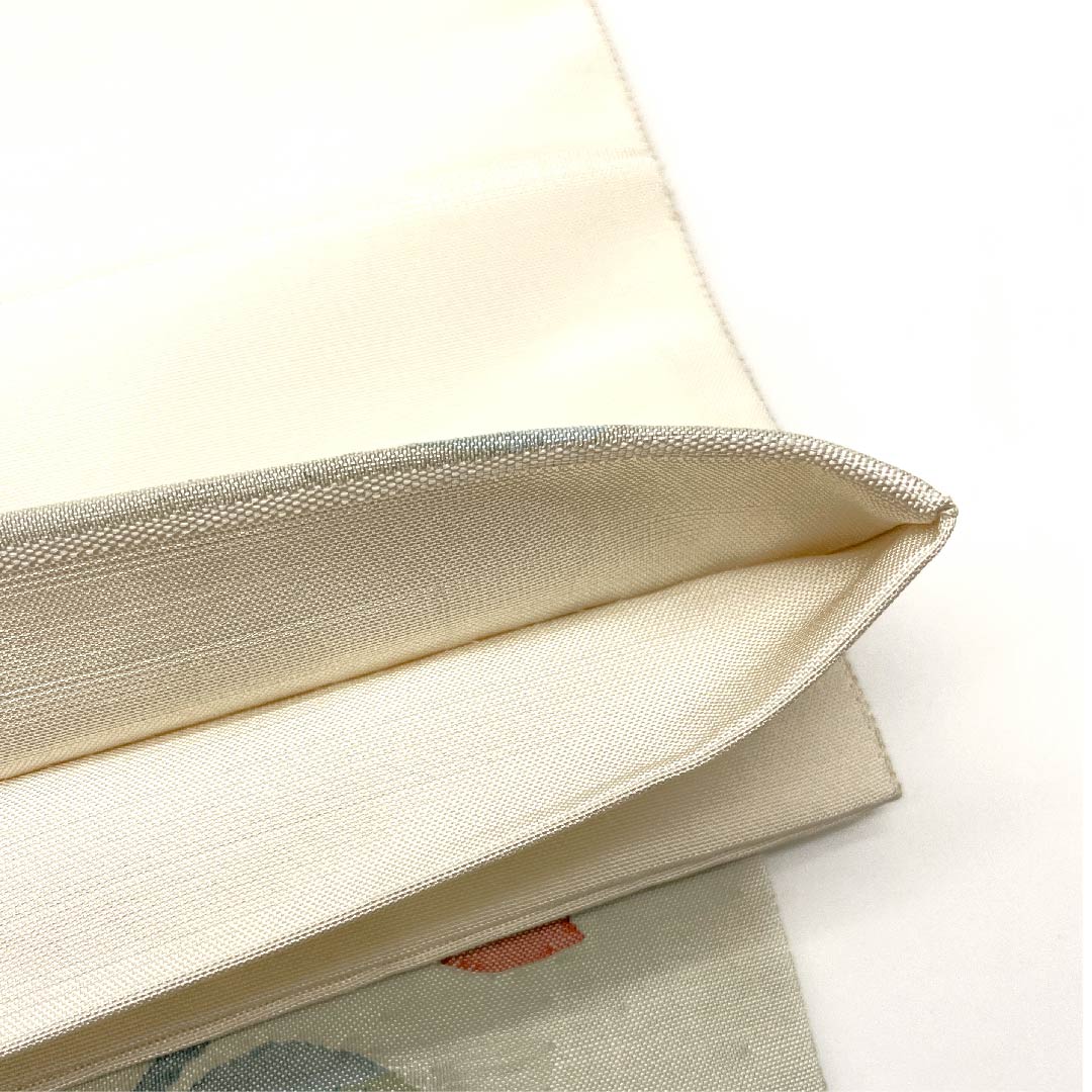 袋帯 胡粉色（ごふんいろ） 抽象模様 すくい技法 帯丈442cm 正絹 Sランク ポイント柄 カジュアル 白系 1123003002311
