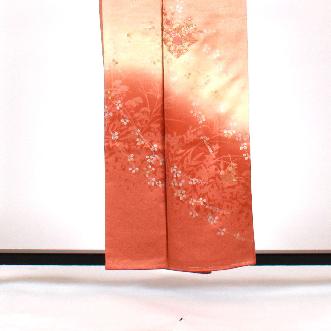 訪問着 袷 身丈158.5cm 裄丈64cm 刺繡 正絹 Aランク ピンク系 1112001193313