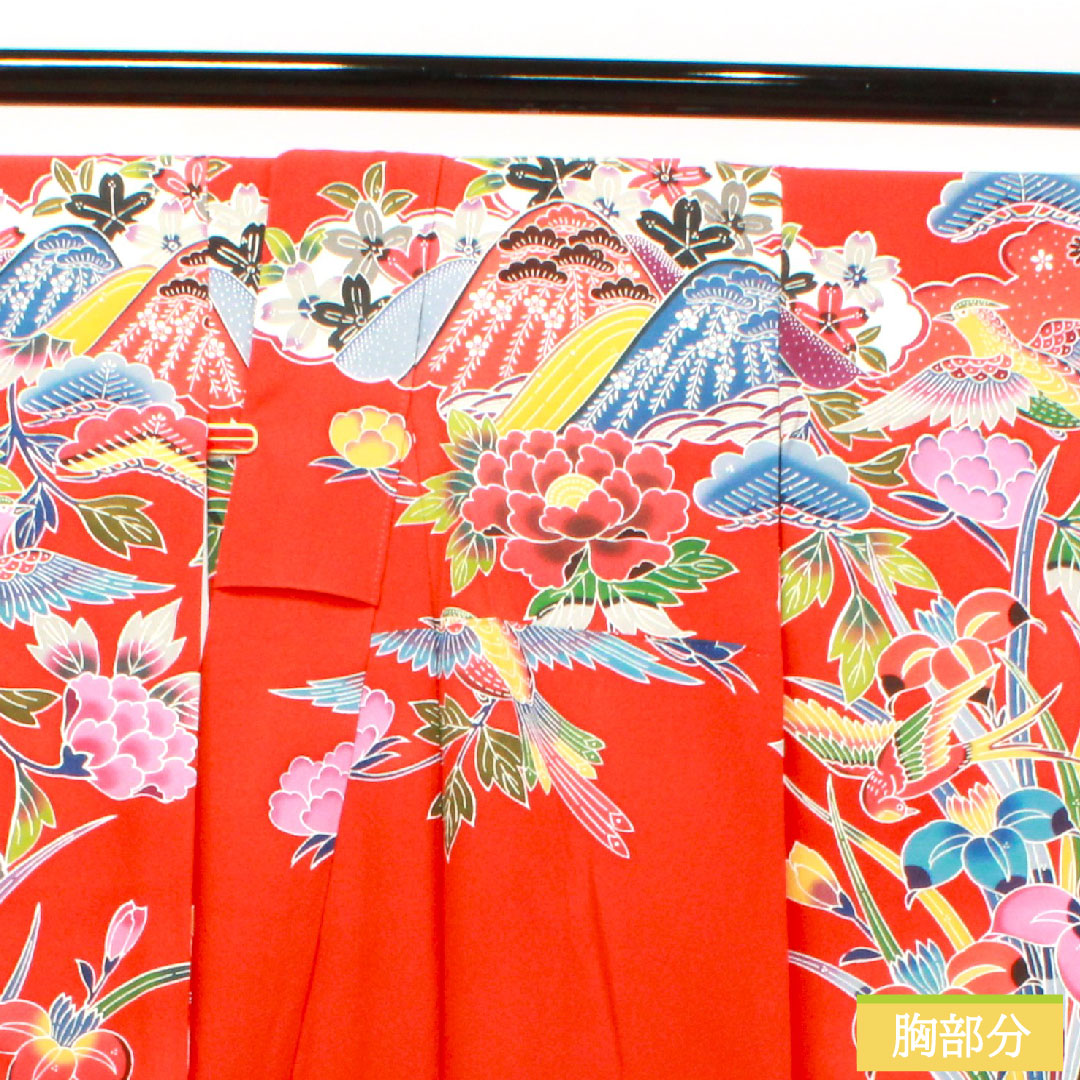 Furisode, pure silk, length 164cm, sleeve length 65.5cm, lined, scarlet, Kyoto Bingata, auspicious motif, S rank, red, 1113001832412