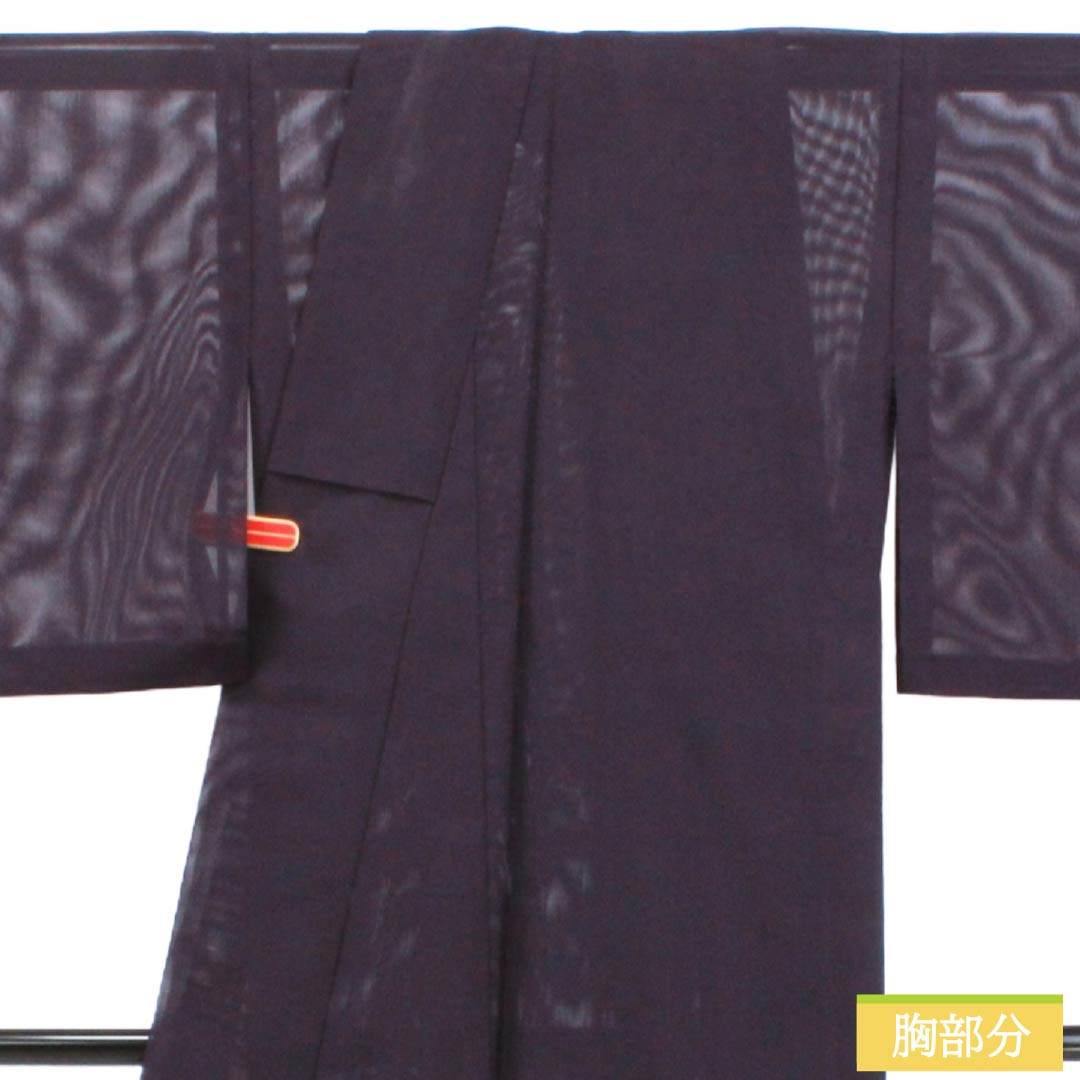 夏物 ポリエステル 色無地 Aランク 身丈163.5cm 裄丈66.5cm 紫烏色（しうしょく） 洗える着物 素無地 絽 紫系 1132004043420