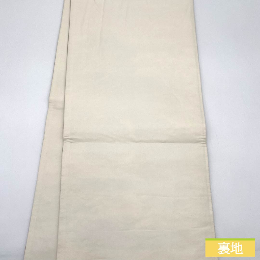 袋帯 正絹 生成り色（きなりいろ） 華文 七宝 桜 菊 帯丈444cm Aランク 六通 フォーマル 銀系 1123012103322
