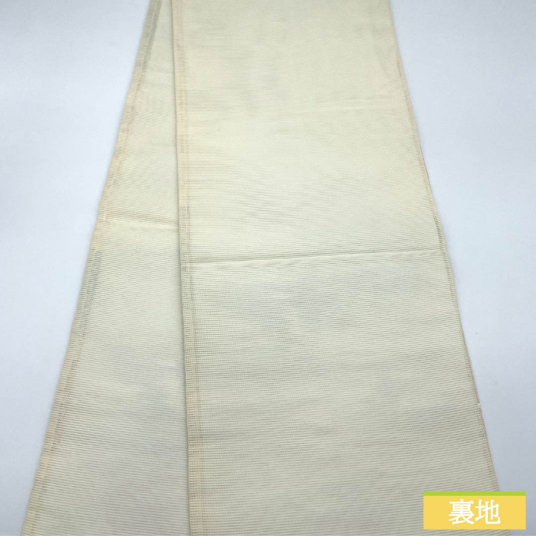Fukuro Obi (sash), pure silk, A-grade, off-white, summer obi with a gold leaf pattern and flowing water design, hazy, 440cm long, six-pass, semi-formal, white, 1123015103311