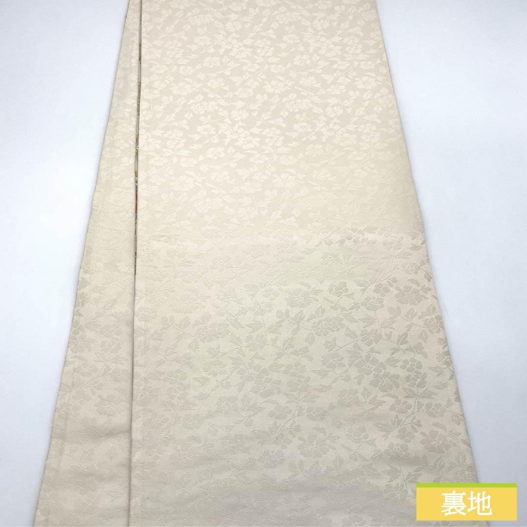 袋帯 正絹 砥粉色 留袖用 振袖用 七宝 華文 帯丈436cm Aランク 六通 フォーマル クリーム系 1123013703315