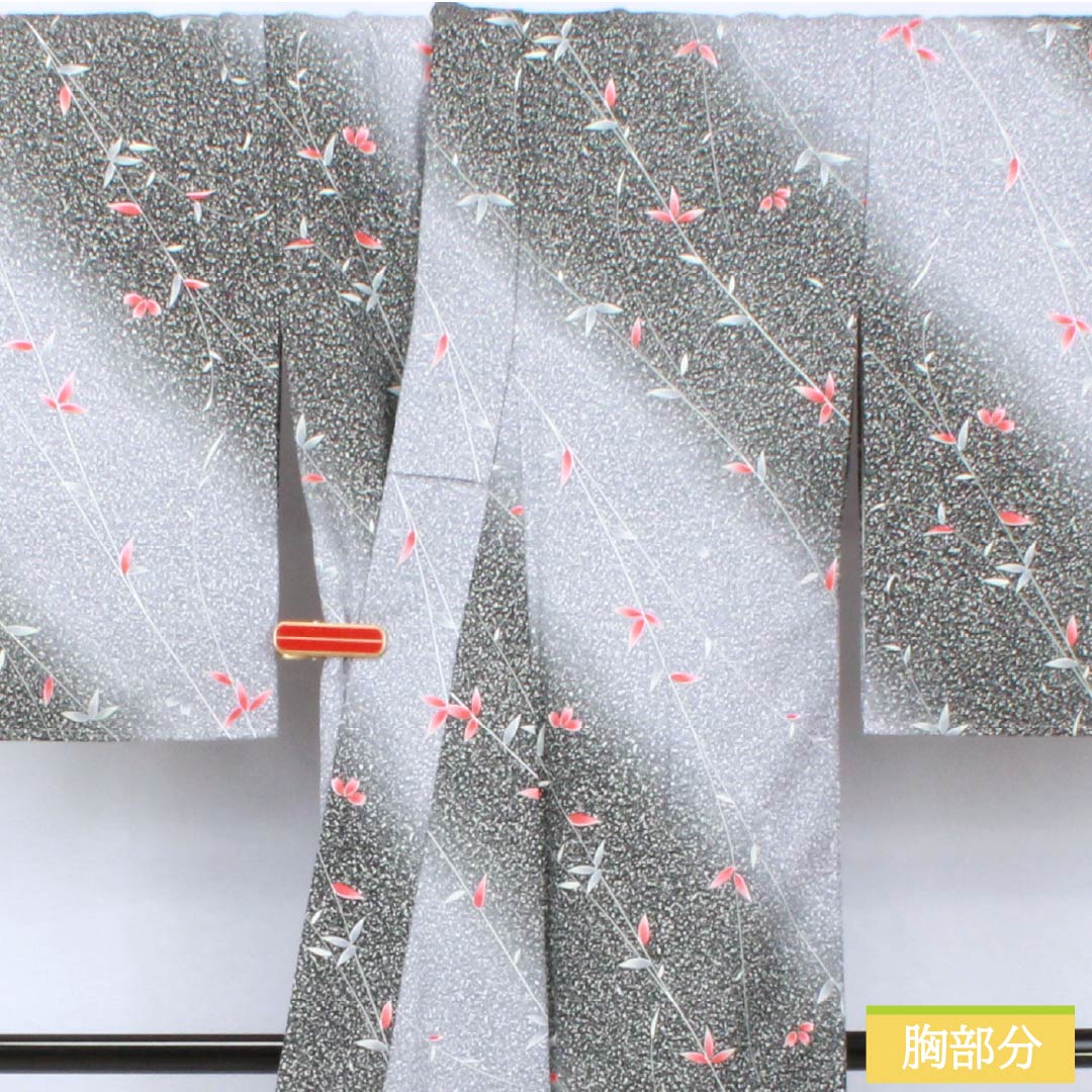 Komon (small pattern) kimono, polyester, length 159.5cm, sleeve length 65cm, lined, blue-gray (seitainezuiro) dyed with a plant pattern, washable, includes basting thread, S rank, gradient pattern, product number 1115005882399