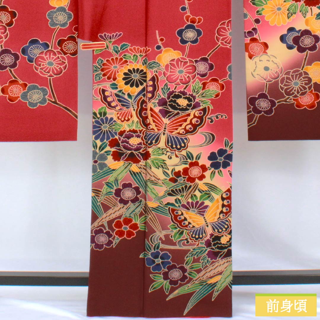 振袖 正絹 Aランク 身丈164cm 裄丈69cm 袷 真紅色（しんくいろ） 京紅型 吉祥文様 赤系 1113002963412