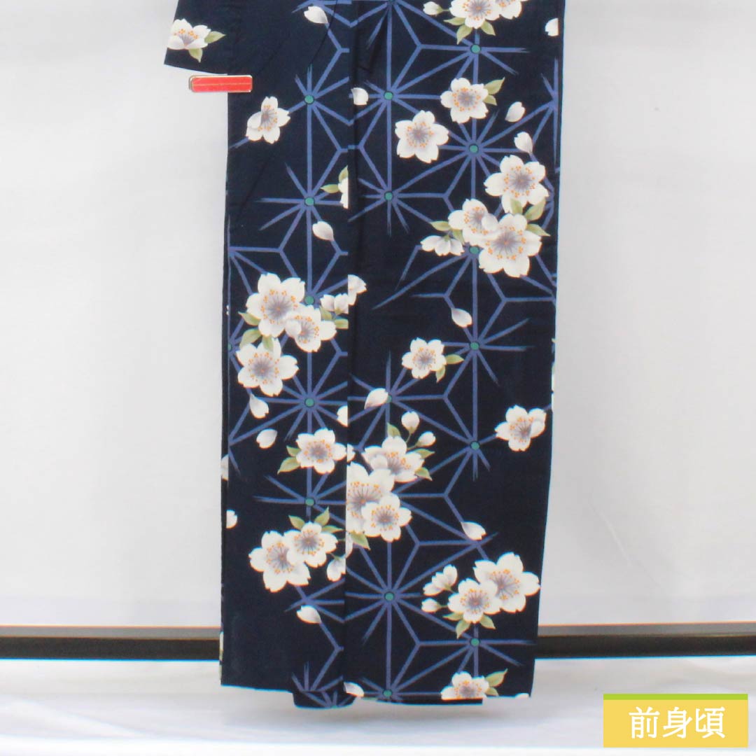 浴衣 木綿 身丈160cm 裄丈65cm Sランク 単衣 紺系 濃紺色（のうこんいろ） 桜 1118006162418