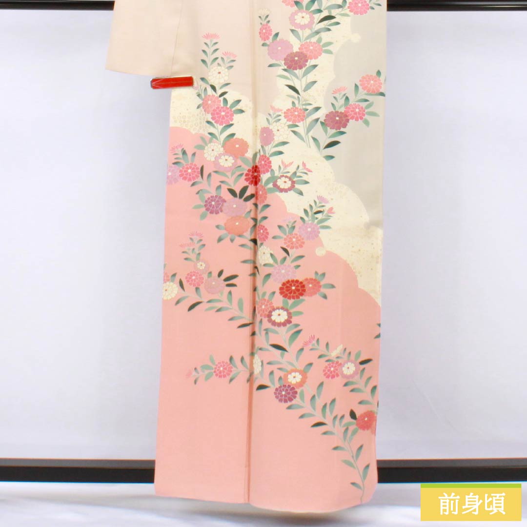 訪問着 正絹 Aランク 袷 身丈159.5cm 裄丈66cm 東雲色（しののめいろ） 京友禅 菊 紗綾形 ピンク系 1112007353313