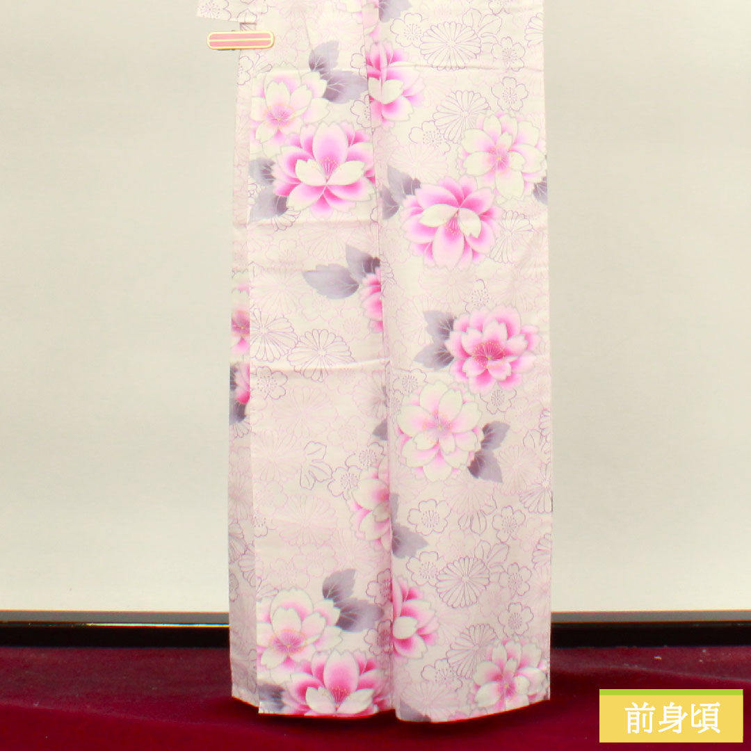 浴衣 木綿 身丈163cm 裄丈64.5cm Sランク 単衣 ピンク系 桜色（さくらいろ） 桜 菊 1118004542413