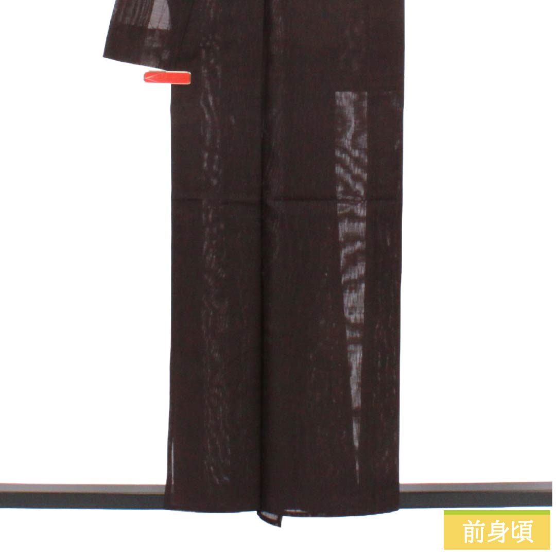 夏物 ポリエステル 色無地 Sランク 身丈156cm 裄丈62cm 褐色（かちいろ） 抽象模様 紗 紫系 1132004562320