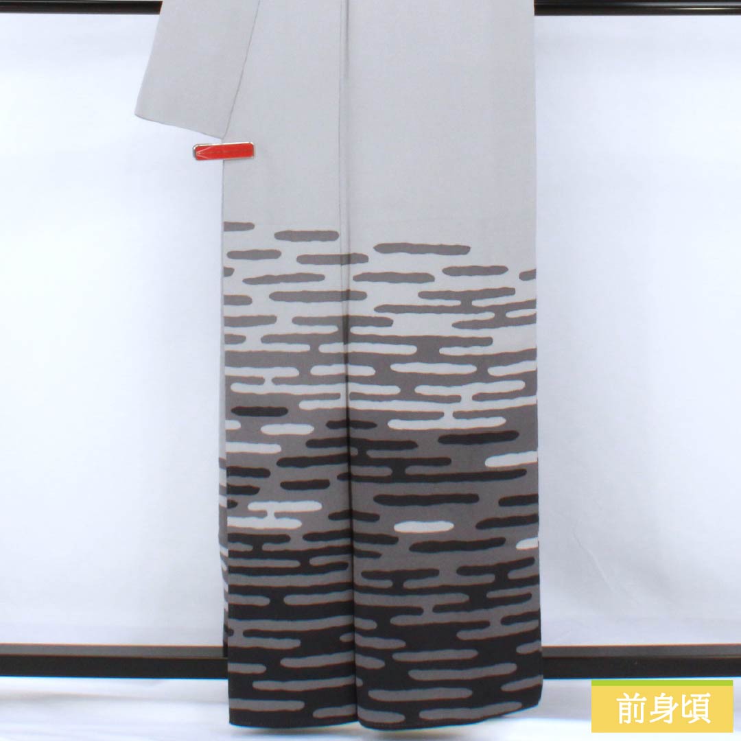 訪問着 正絹 Sランク 袷 身丈162cm 裄丈63cm 薄墨色（うすずみいろ） エ霞 三越 ちりめん地 グレー系 1112007582422