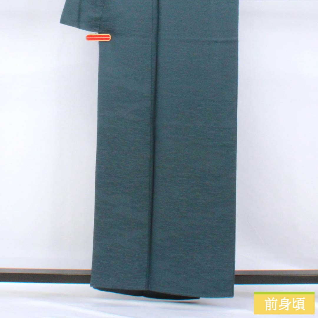 Solid-colored silk kimono, S-rank, length 160cm, sleeve length 67cm, Noshime Hanairo (flower-colored wrapping), single crest, three holly leaves in a circle, rippled pattern, lined, blue, 1114002552417