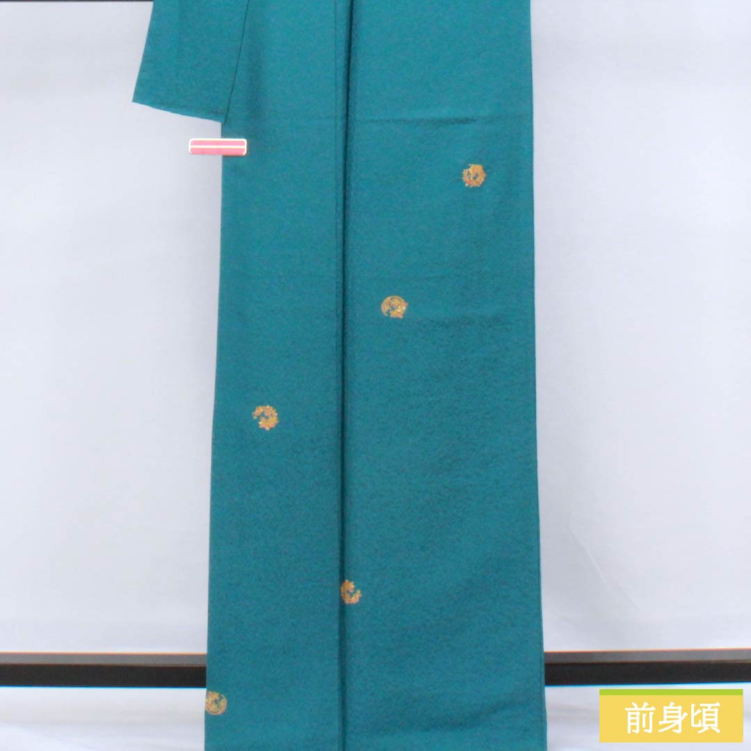 Komon (small pattern) kimono, pure silk, length 165cm, sleeve length 66.5cm, lined, Nandouiro (nandou-iro) with floral wreath, Kyoto Yuzen, S rank, blue, 1115006282517