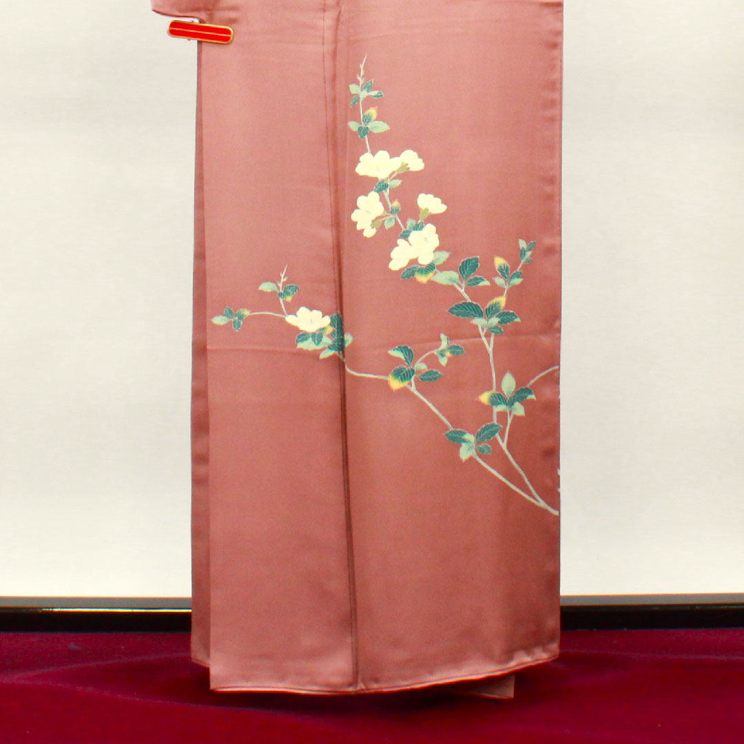 Homongi, pure silk, lined, length 158cm, sleeve length 63cm, red wax-stamped, Kyoto Yuzen, floral pattern, S rank, pink, 1112003012313