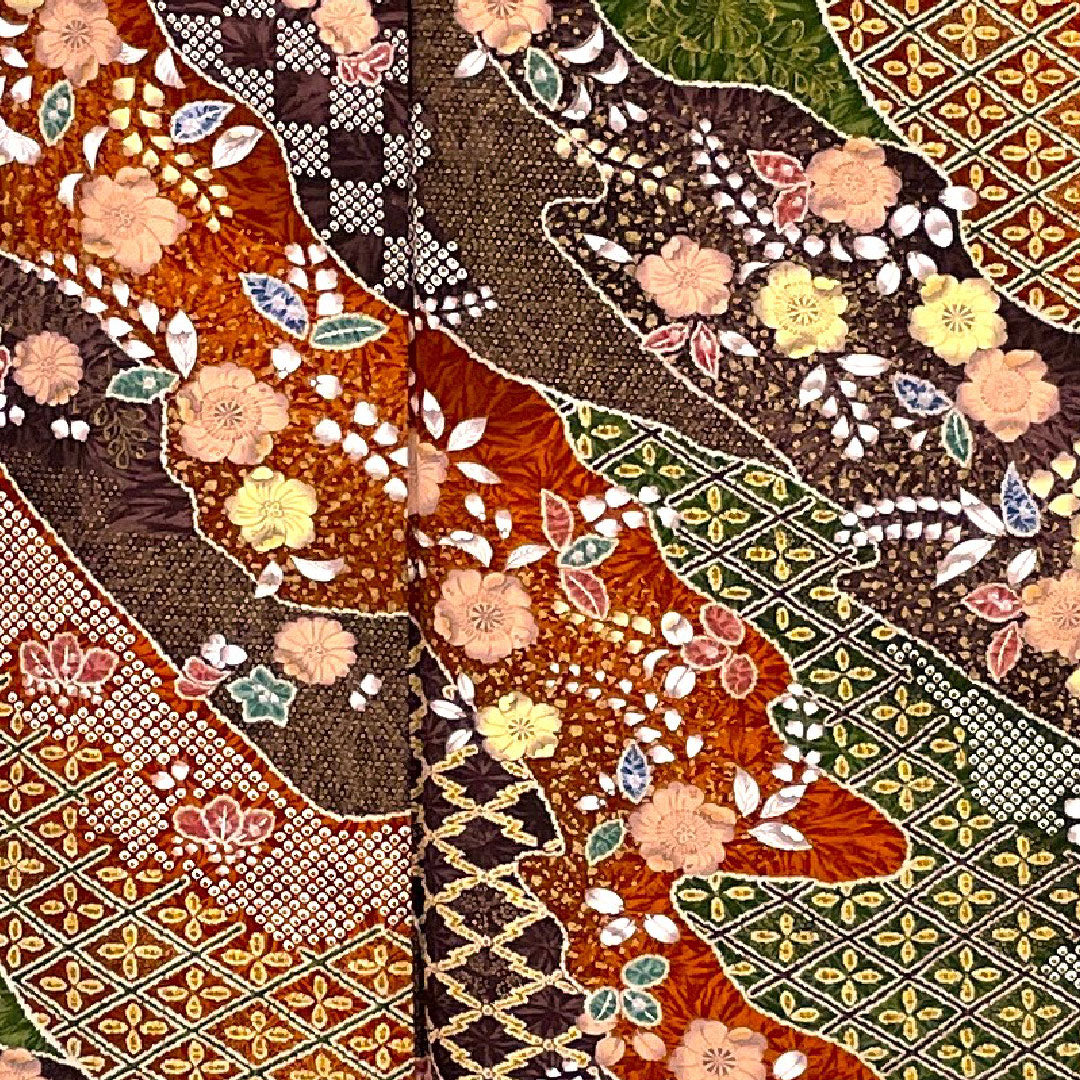 Komon, Length 160cm, Sleeve Length 65cm, Awase, Tsujigahana, Pure Silk, S Rank, Brown, 1115000722314