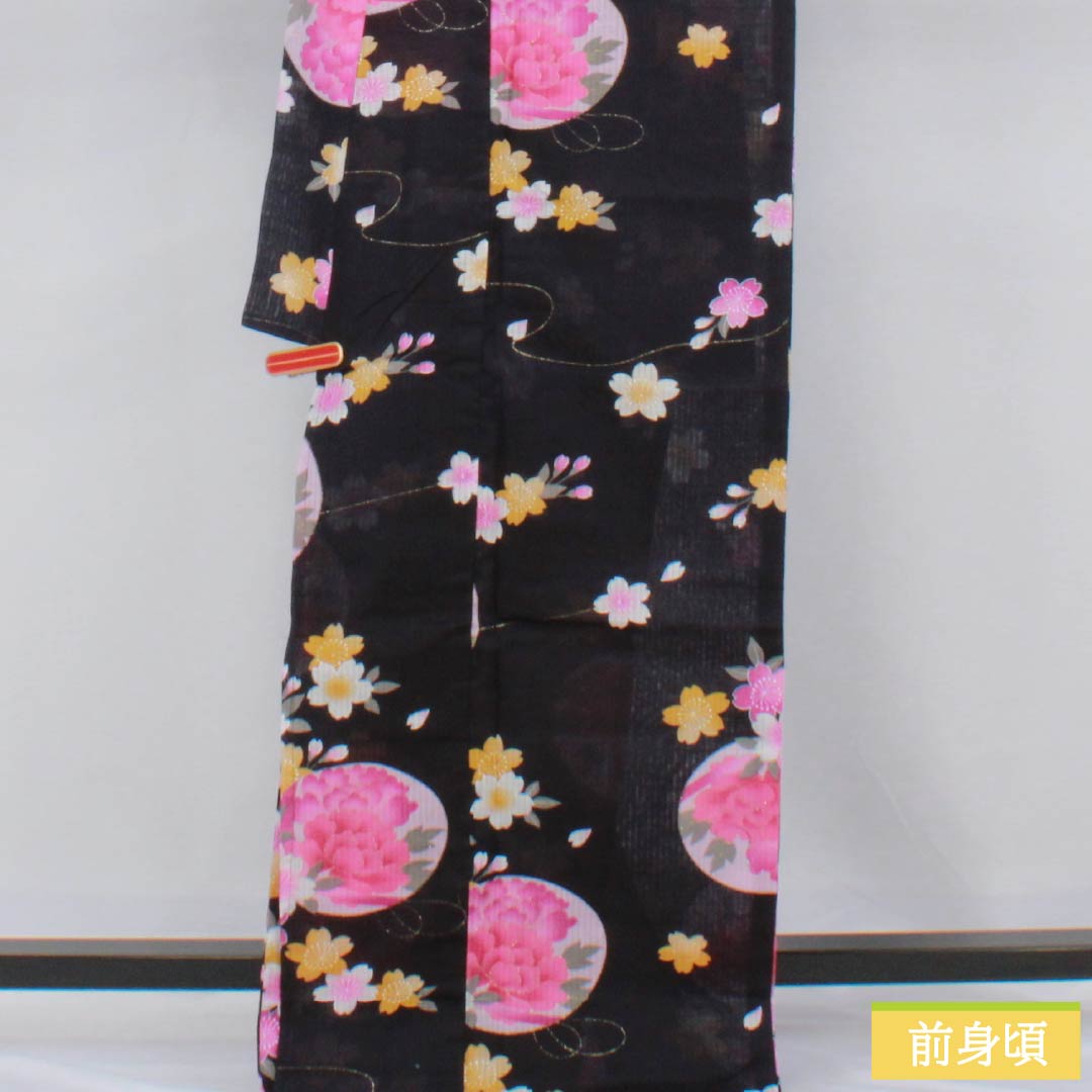 浴衣 木綿 身丈178.5cm 裄丈69cm Sランク 単衣 紺系 褐色（かちいろ） 花 桜 1118006712818