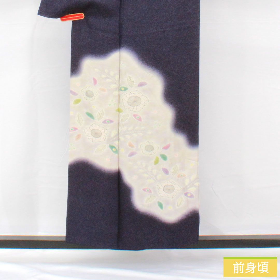 訪問着 正絹 袷 身丈154cm 裄丈63cm 鉄葡萄色（てつぶどういろ） 辻ヶ花 タタキ染 Aランク 紺系 1112005133218