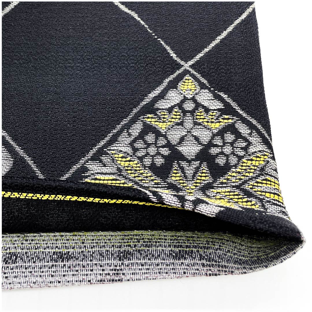 Fukuro Obi Black Diamond Abstract Flower Pattern Obi Length 447cm Pure Silk S Rank Six-way Casual Black 1123009502310