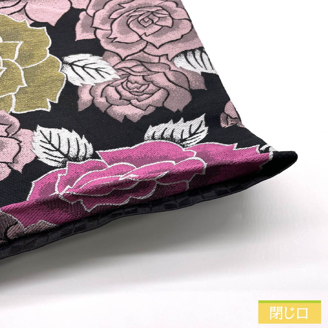 Polyester Fukuro Obi for Furisode, Rose, Length 484cm, S Rank, Full Length, Formal, Black, 1123013982410