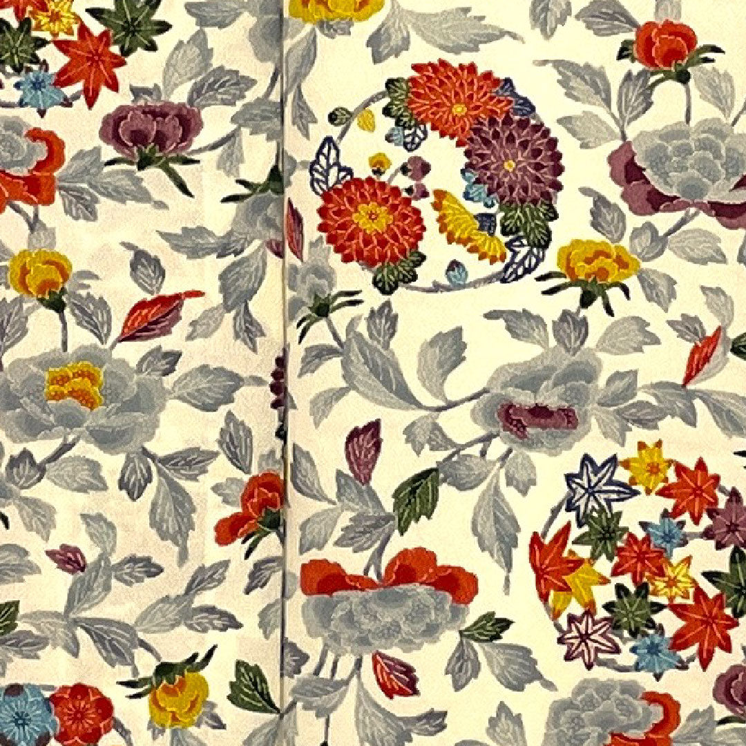 Komon, Length 164cm, Sleeve length 67cm, Lined, Stencil dyeing, Chrysanthemum, Floral pattern, Pure silk, A rank, White, 1115001223311