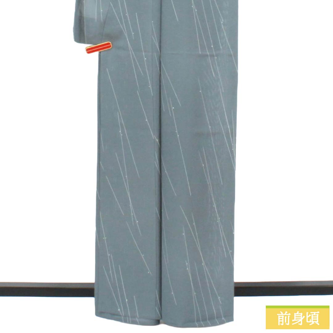 夏物 ポリエステル 小紋 Sランク 身丈162cm 裄丈63.5cm 藍生壁色（あいなまかべいろ） 抽象模様 洗える着物 絽 グレー系 1132003442422