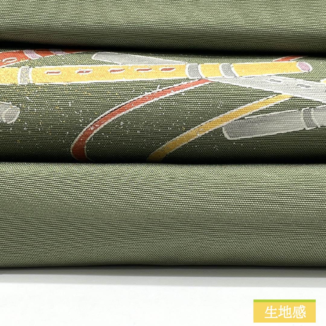 Nagoya-style obi, pure silk, S-rank, Iwai brown (Iwai Chairo), dyed with a flute, length 372cm, accent pattern, semi-formal, green, 1124010672319, Nagoya-made