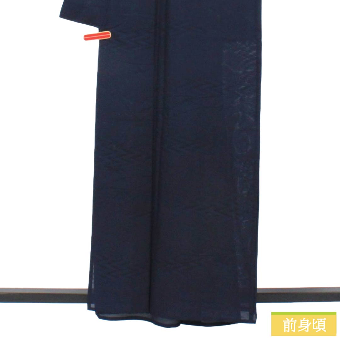 Summer Item Silk Iromuji A-Rank Length 159cm Sleeve Length 68cm Deep Navy Color (Noukon-iro) Waves, Dew Grass, Bamboo Leaves, Ro, Navy Type 1132003773318